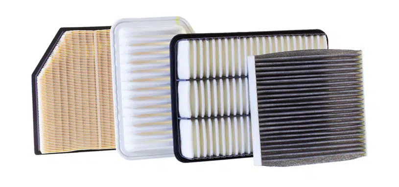 A line-up of pollen and activated carbon cabin air filters.