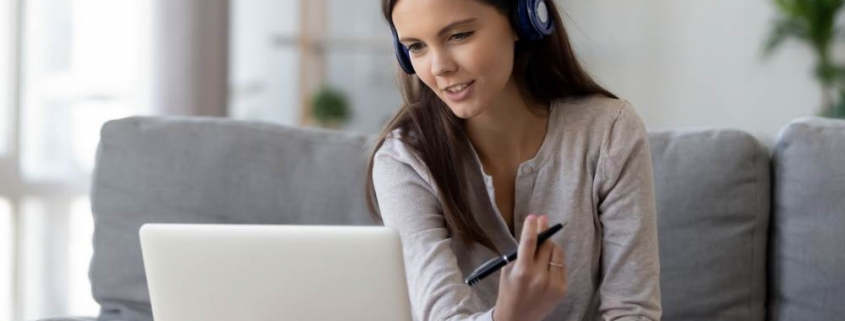 Girl on computer researching
