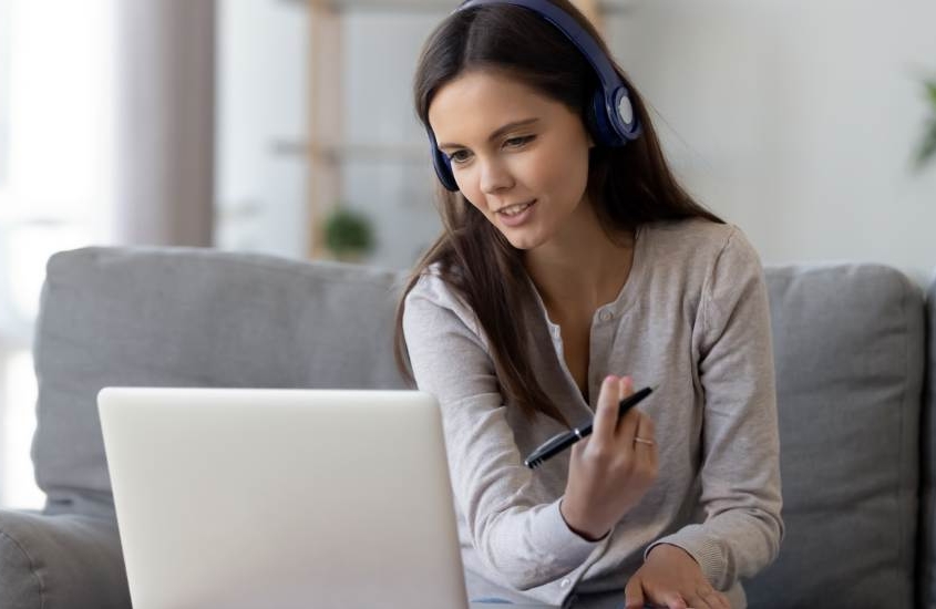 Girl on computer researching