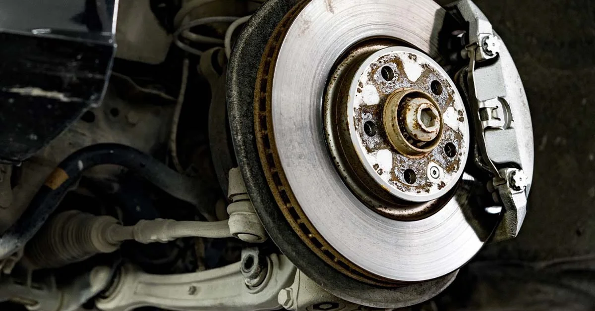 A car's worn-out brake pads